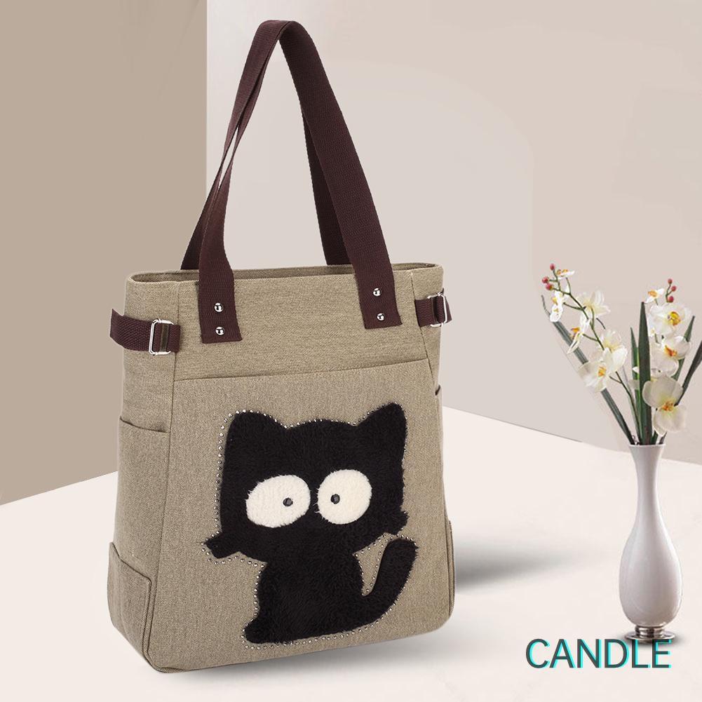 Túi Xách Canvas Cỡ Lớn In Hình Mèo Dễ Thương