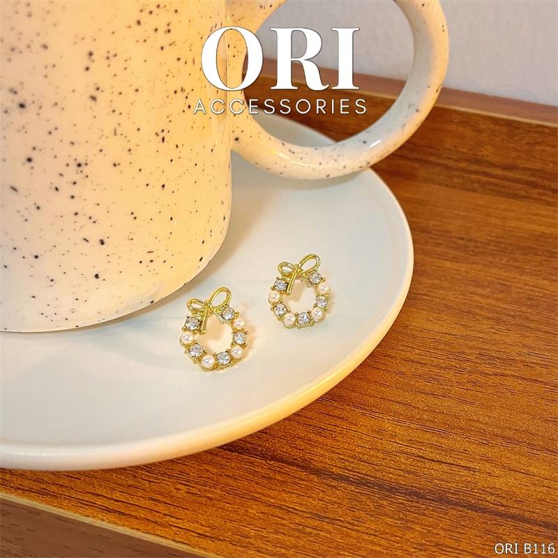 Bông tai nữ vòng tròn nơ đính đá Amyas đáng yêu ORI ACCESSORIES B116