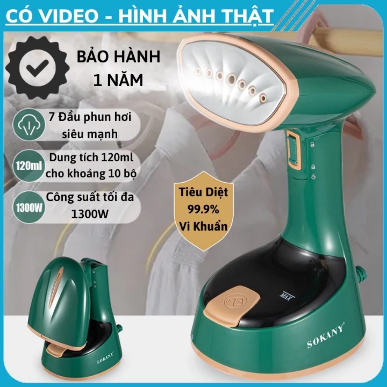 Bàn Là Ủi Áo Quần Hơi Nước Cầm Tay Tiện Lợi Loại 1 GT3065- Là Được Tất Cả Loại Vải- Gấp Gọn Tiện Dụng- Hàng Chính Hãng MINIIN