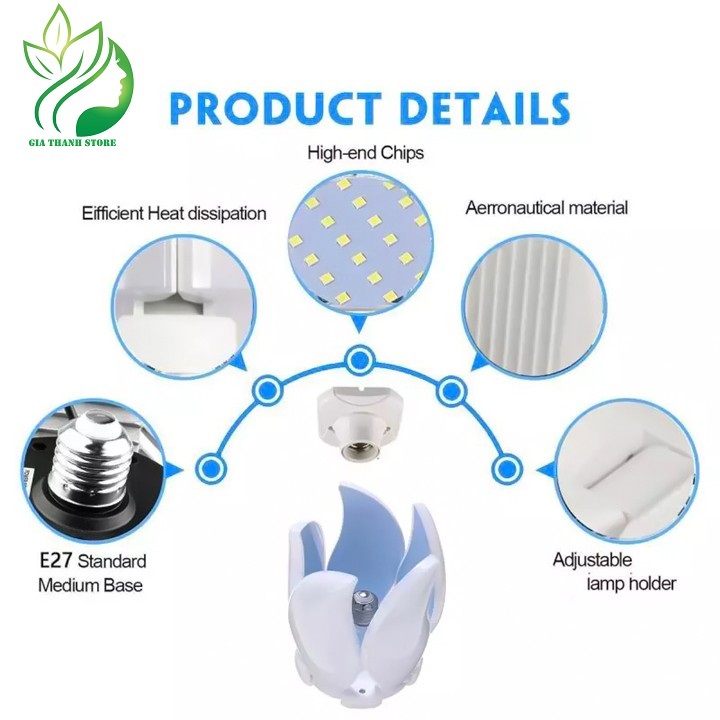 Bóng Đèn Led Hình 5 Cánh Quạt 75W Led Bulb, Đèn Led 5 Cánh Hoa Ánh Sáng Trắng Tiết Kiệm Điện, đèn treo chui điện xoay E27