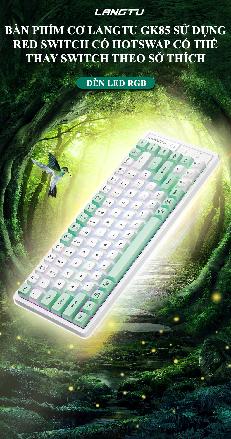 Bàn phím cơ red switch LANGTU GK85 với nhiều chế độ đèn led cực đẹp và có hotswap có thể thay switch theo sở thích - Hàng Chính Hãng