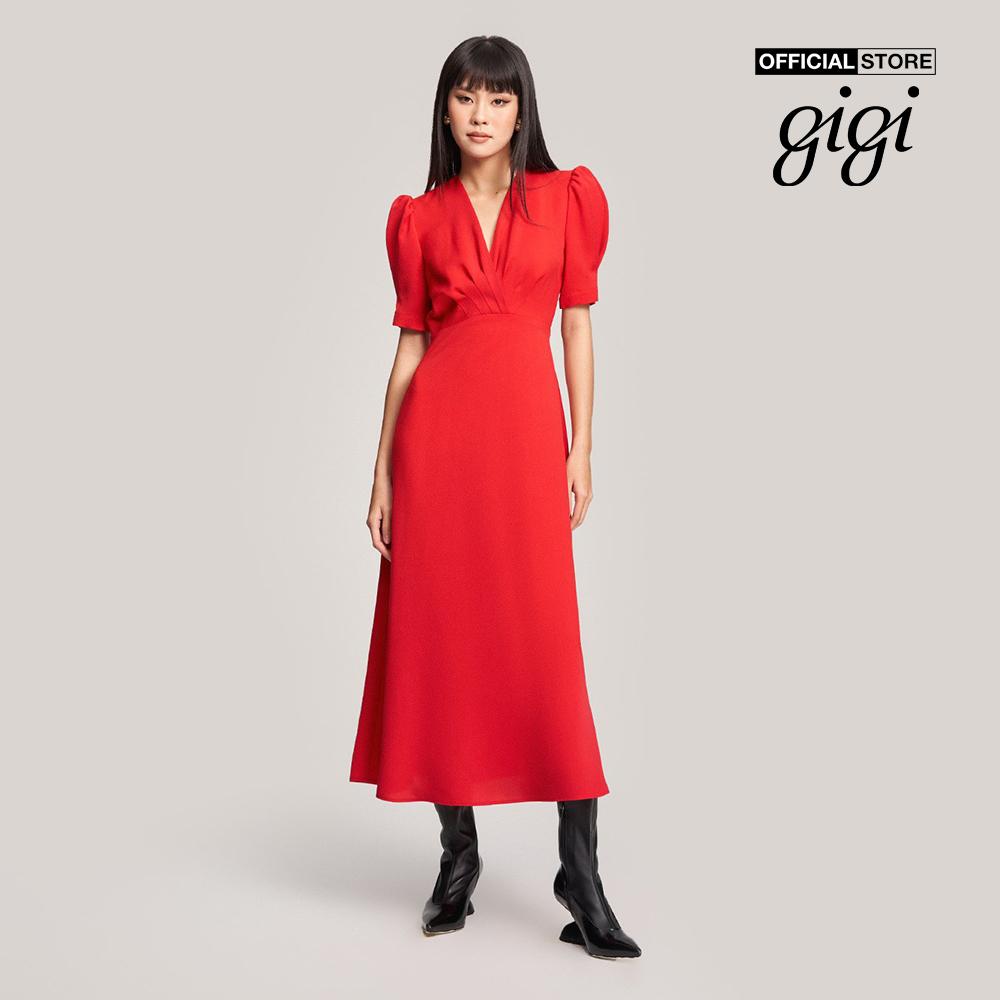 GIGI - Đầm midi cổ V tay ngắn phồng nữ tính G2102D223138