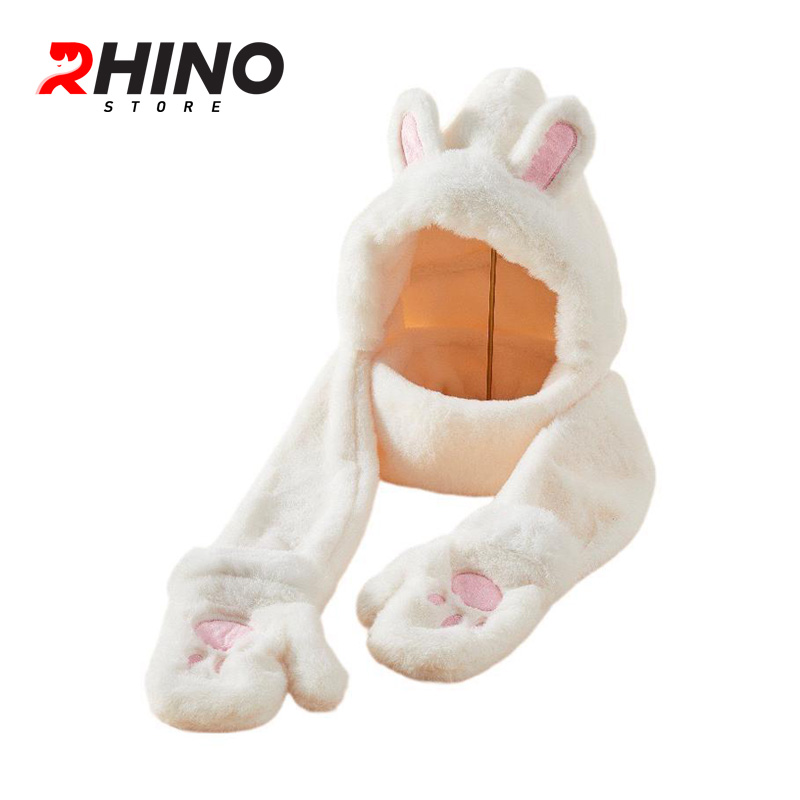 Mũ lông, mũ len kèm khăn quàng Rhino WS101 ấm áp, dễ thương hàng chính hãng