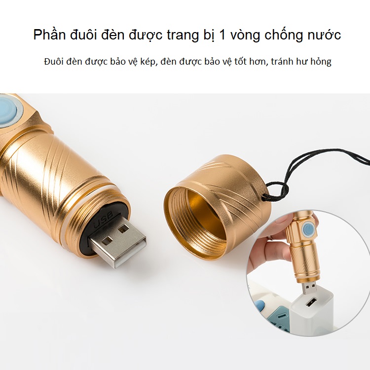 Đèn pin mini cầm tay siêu sáng, cổng sạc USB tiện dụng M5