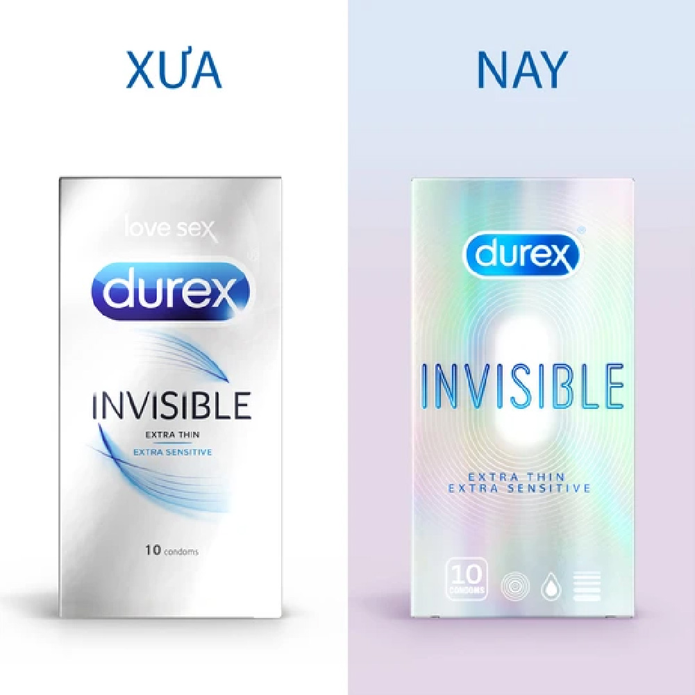 Combo Bao cao su Durex Invisible Extra Thin Extra Sensitive hộp 10 bao và hộp 3 bao