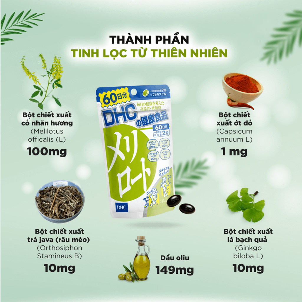 Viên Uống DHC Melilot Hỗ Trợ Thon Chân, Hỗ Trợ Giảm Mỡ Đùi 30 Ngày