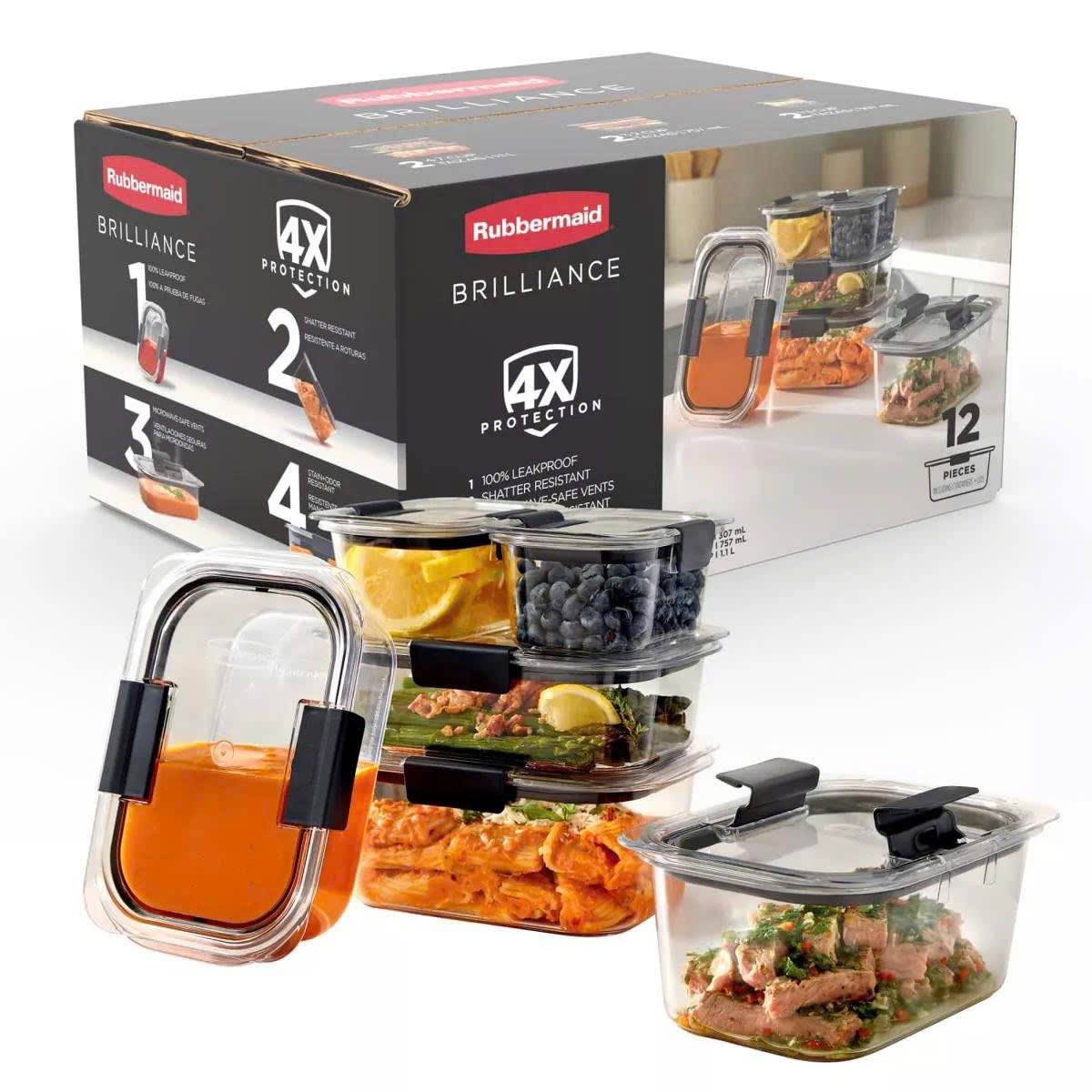 SET HỘP TRỮ THỰC PHẨM RUBBERMAID BRILLIANCE TRITAN 12 MÓN Hàng chính hãng