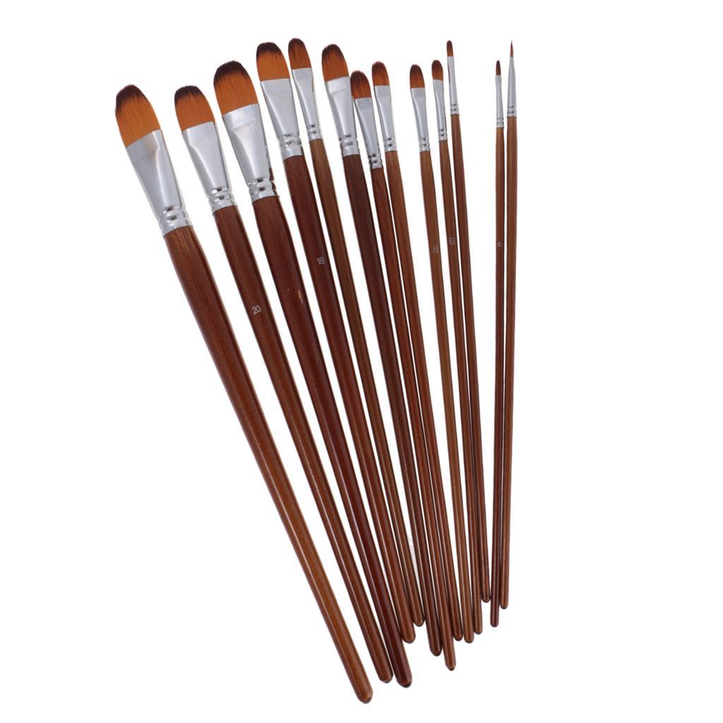26 Sizes Professional Angular Paint Brush Nylon Hair Angled Paint Brushes Set Art Paintbrush for Artist Watercolor, Acrylic, Gouache, Oil Painting
