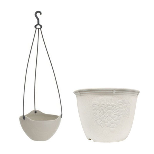 Combo Chậu hoa tròn màu trắng 24cm + Chậu hoa màu trắng có dây treo 20cm nội địa Nhật Bản