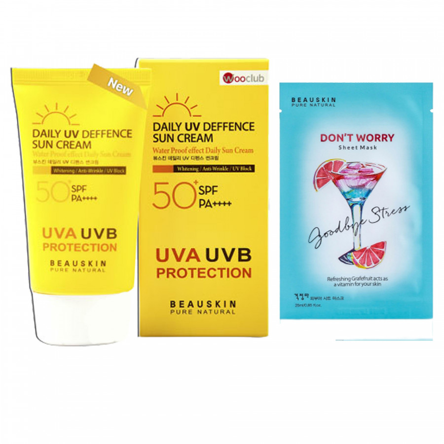 Combo Kem chống nắng kiểm soát dầu DAILY UV DEFENSE SUN CREAM và Mặt nạ giảm stress Don't worry