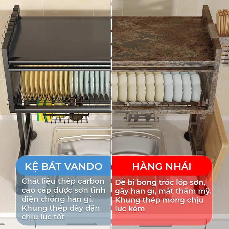Kệ Để Chén Đĩa Có Nắp Đậy VANDO Chống Bụi Chống Côn Trùng Sạch Sẽ Tiện Lợi Cho Nhà Bếp