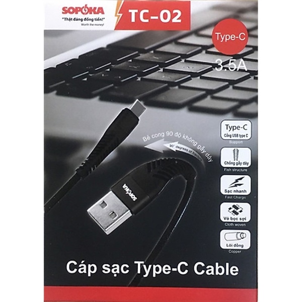 Cáp sạc điện thoại nhanh Type-C 3.5A TC-02 Sopoka