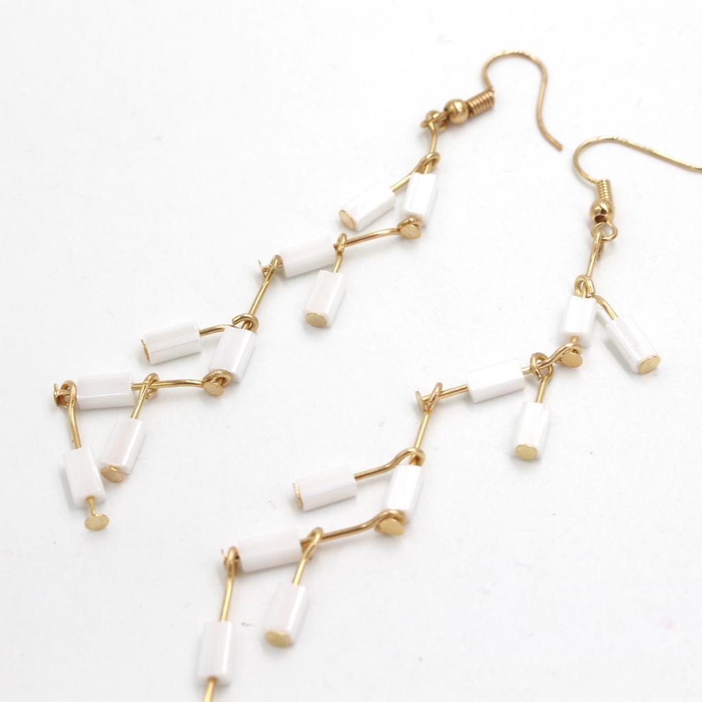 Women Beaded Statement Long Drop Earrings Gold Metal Tassel Dangle Earrings