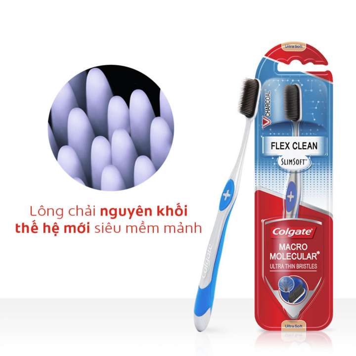 Bộ 4 bàn chải Colgate than hoạt tính kháng vi khuẩn Slimsoft Flex Clean Charcoal nguyên khối (Màu ngẫu nhiên)