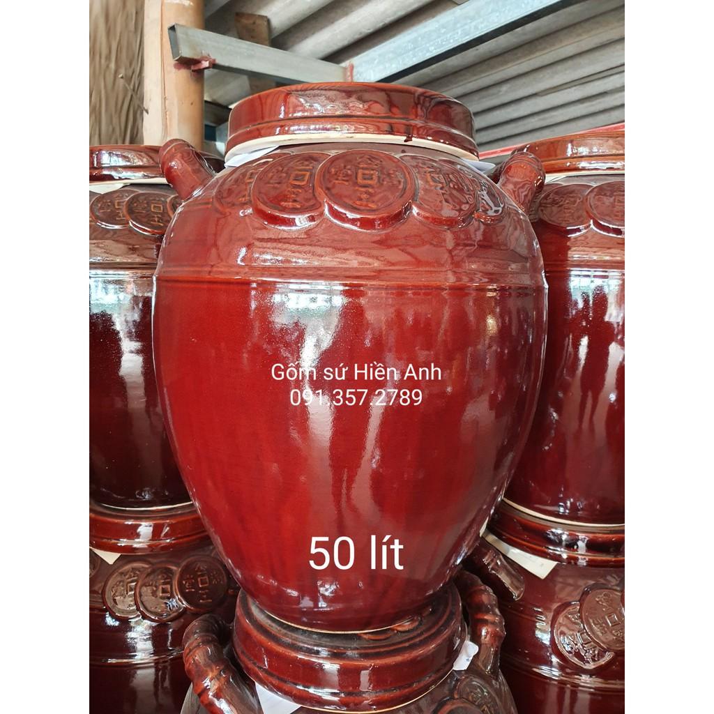 Chum (chĩnh) sành tráng men nâu loại 50L