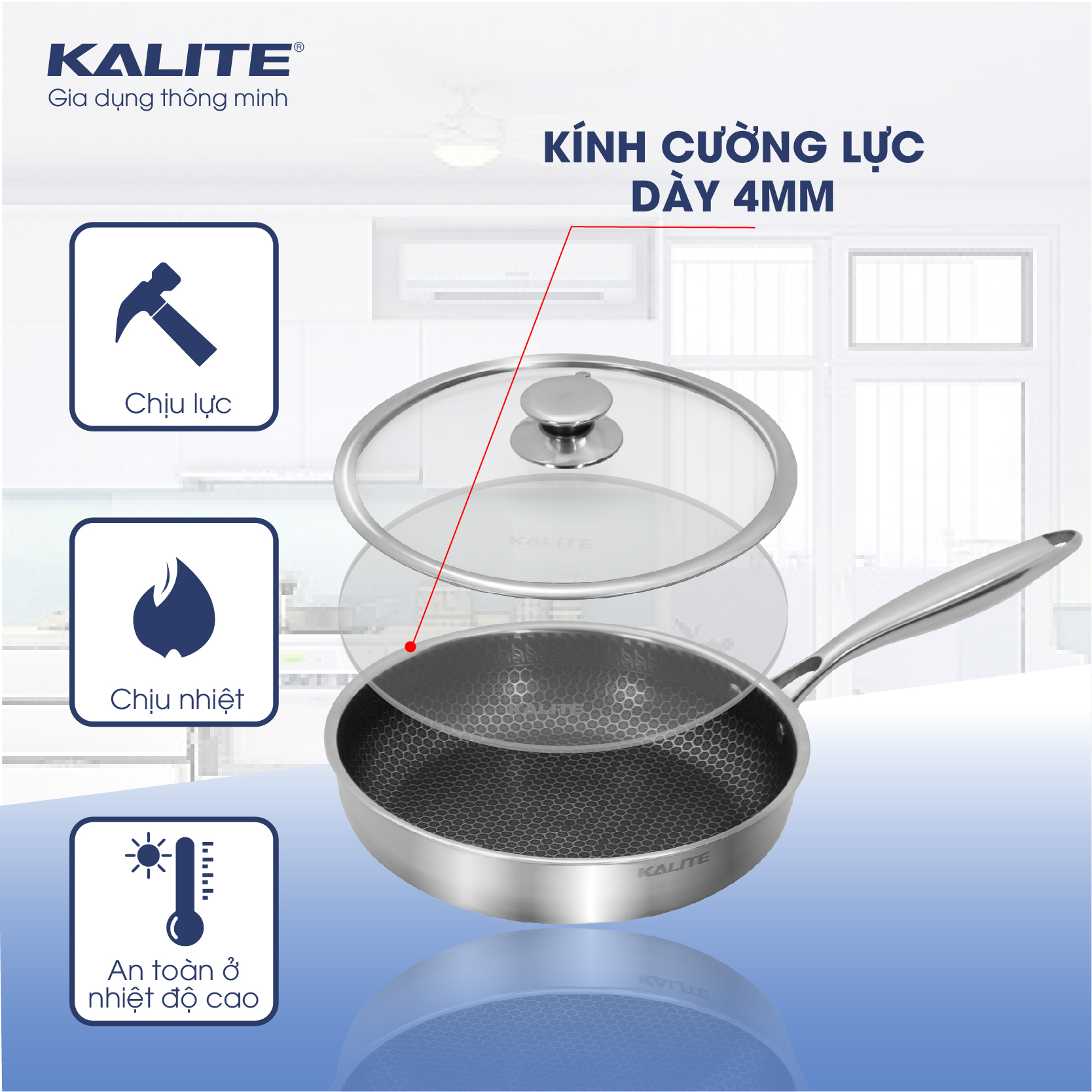 Chảo inox kèm vung cao cấp Kalite KL 326, đường kính 26cm, chất liệu inox 304 cao cấp - Hàng chính hãng