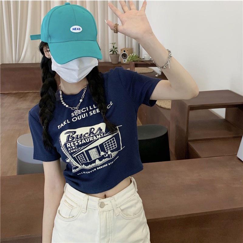 Áo croptop ulzzang in hình, áo thun ôm body sexy tay ngắn Hàn Quốc