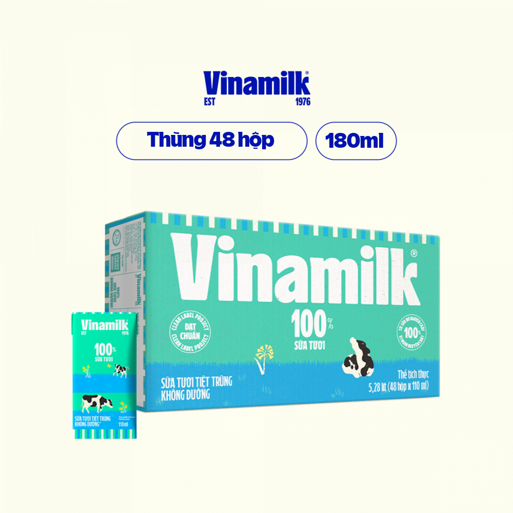 Thùng 48 Hộp Sữa Tươi Tiệt Trùng Vinamilk 100% Không Đường