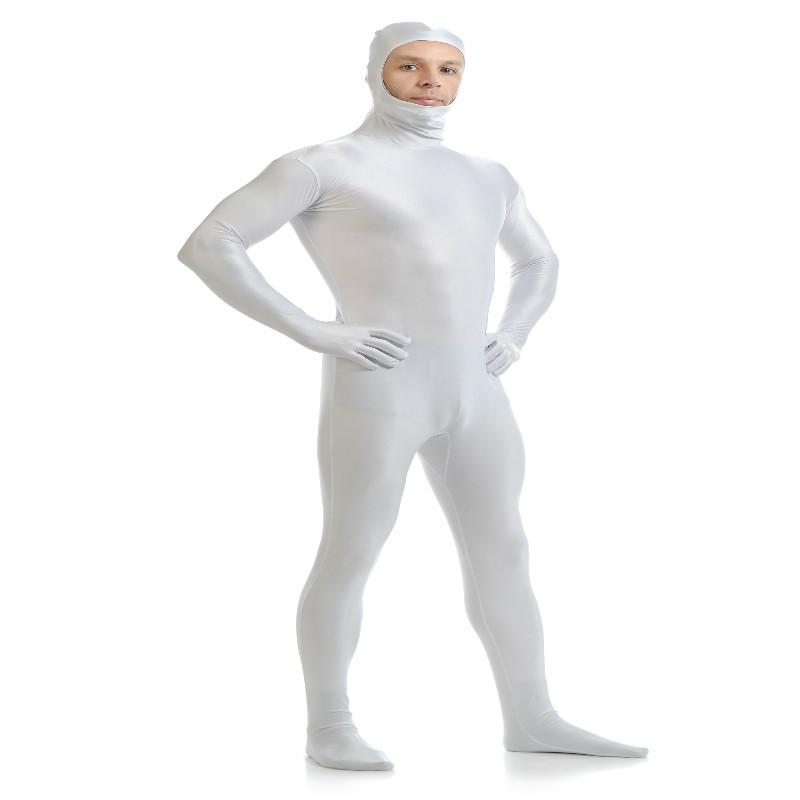 Open Face Zentai Spandex Unisex Catsuit Skin Tight Costume White XXL