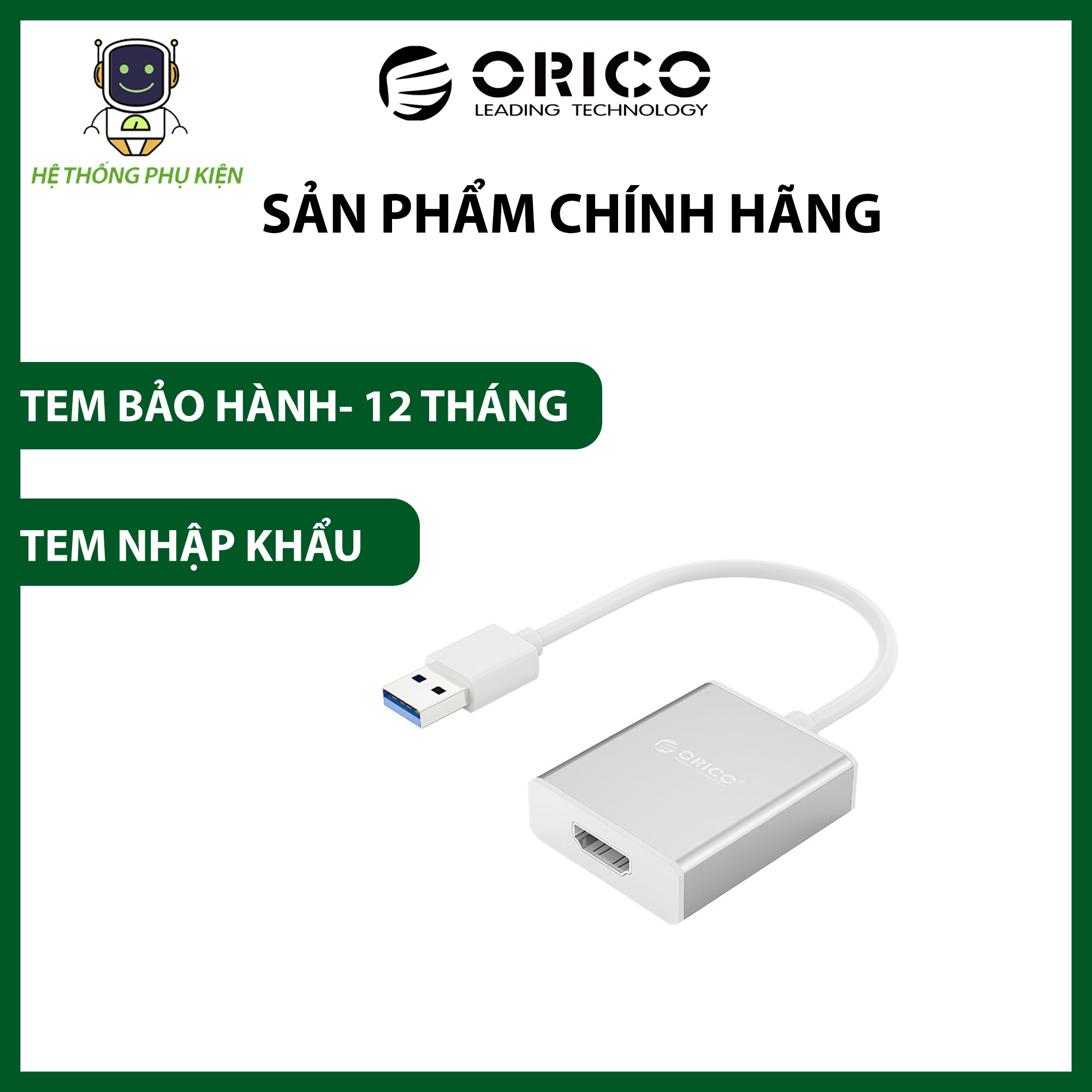 Bộ chuyển USB 3.0 sang VGA ORICO  UTH- Hàng Chính Hãng