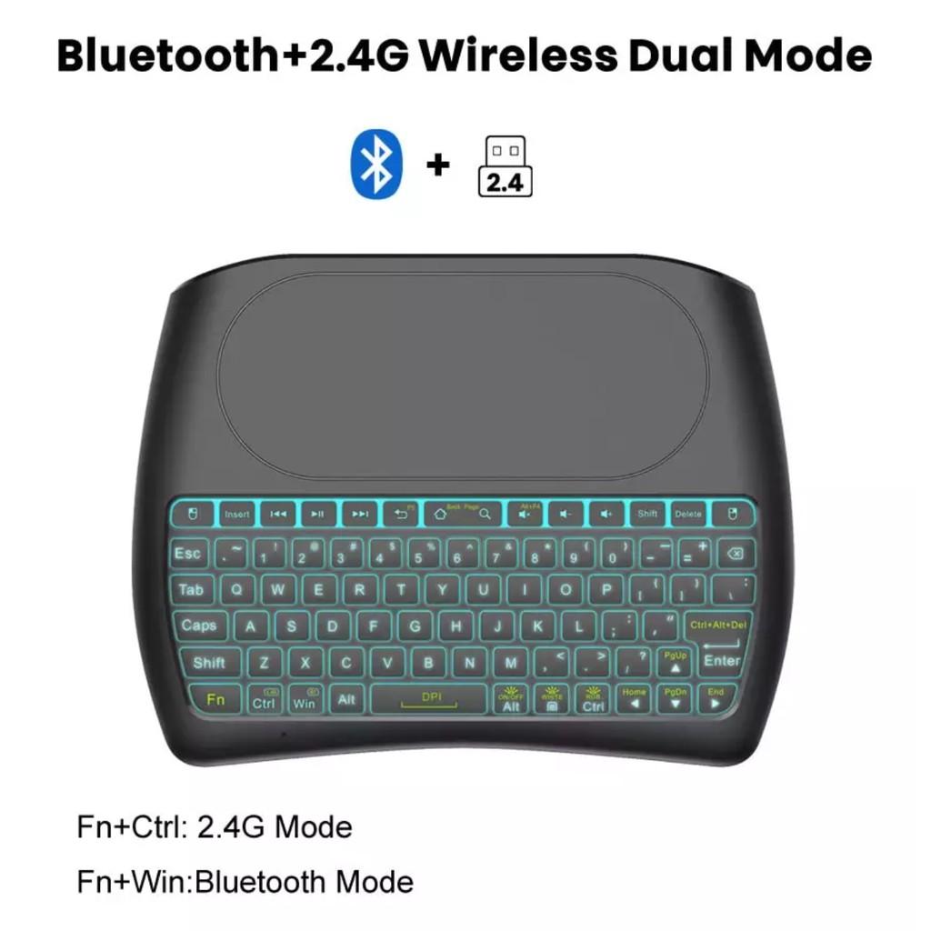 Bàn phím mini không dây 2.4G hoặc Bluetooth có đèn Led có bàn di chuột D8 mini