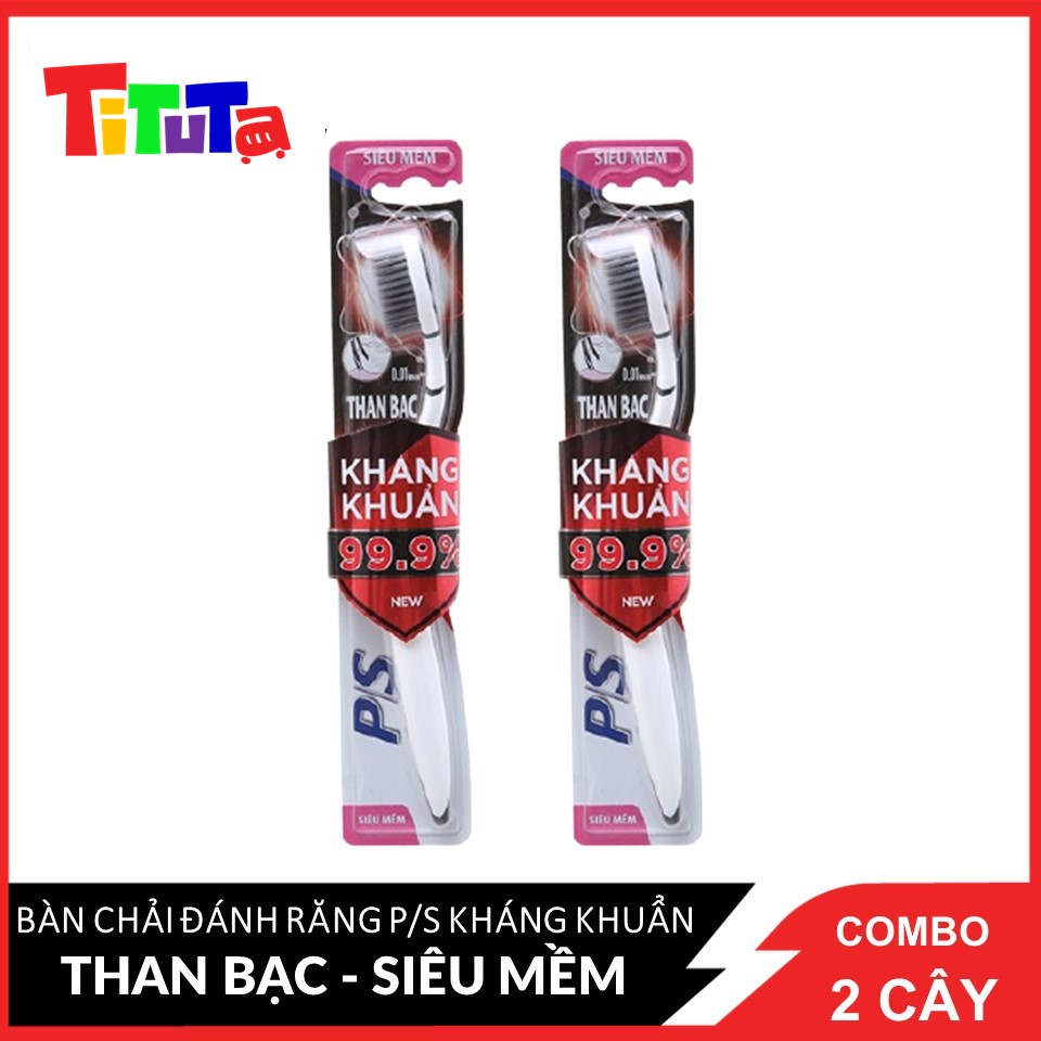 COMBO 2 Bàn Chải Đánh Răng P/S Than Bạc Siêu Mềm Kháng Khuẩn 99.9% x 2