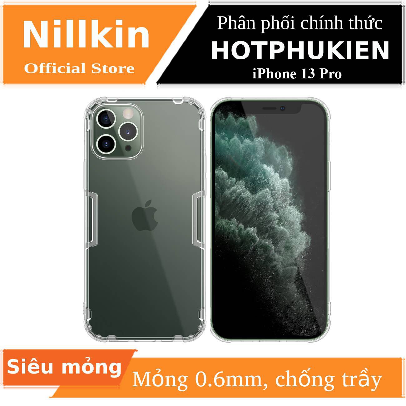 Ốp lưng silicon dẻo trong suốt cho iPhone 13 Pro hiệu Nillkin mỏng 0.6mm - hàng chính hãng