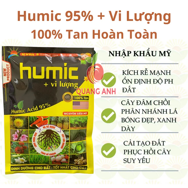 Phân Bón Kích Rễ Humic Acid Powder 95% + vi Lượng - nhập khẩu từ Mỹ - gói 100Gr