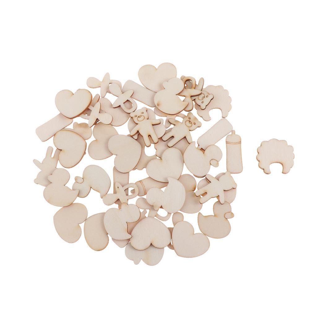 100 Pieces Love Shape Hearts Blank Hollow Wooden Embellishments Crafts - Mixed