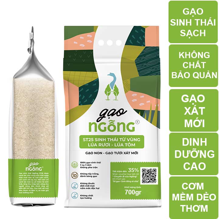 Gạo Ngỗng Sinh Thái ST25 Xát Trắng 3kg