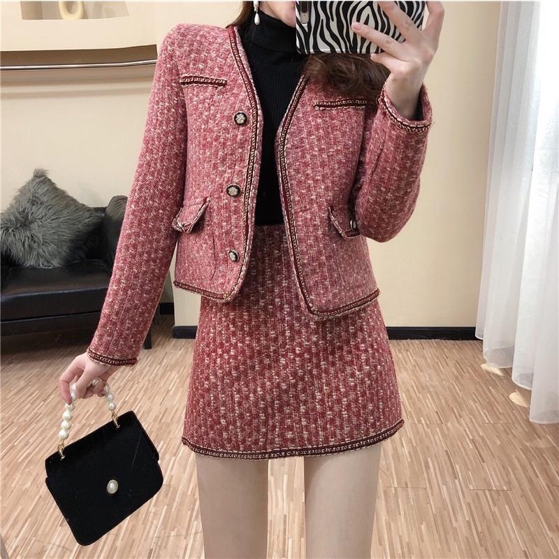 Bộ áo khoác chân váy tweed hàng QC cao cấp chất đẹp