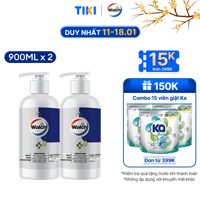 Combo 2 sữa tắm tinh dầu Walch tiêu diệt vi khuẩn, dưỡng ẩm mềm mịn, tái tạo làn da