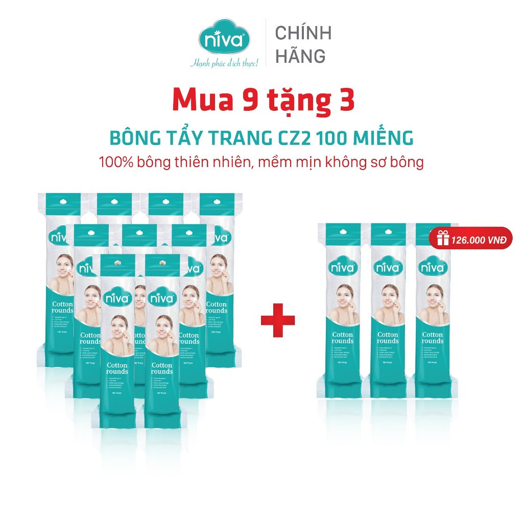 [Mua 9 Tặng 3] Túi Bông Tẩy Trang Tròn NIVA Cao Cấp Cz2 Túi 100 Miếng Bông Tự Nhiên 100% Mềm Mại An Toàn Cho Da Nhạy Cảm