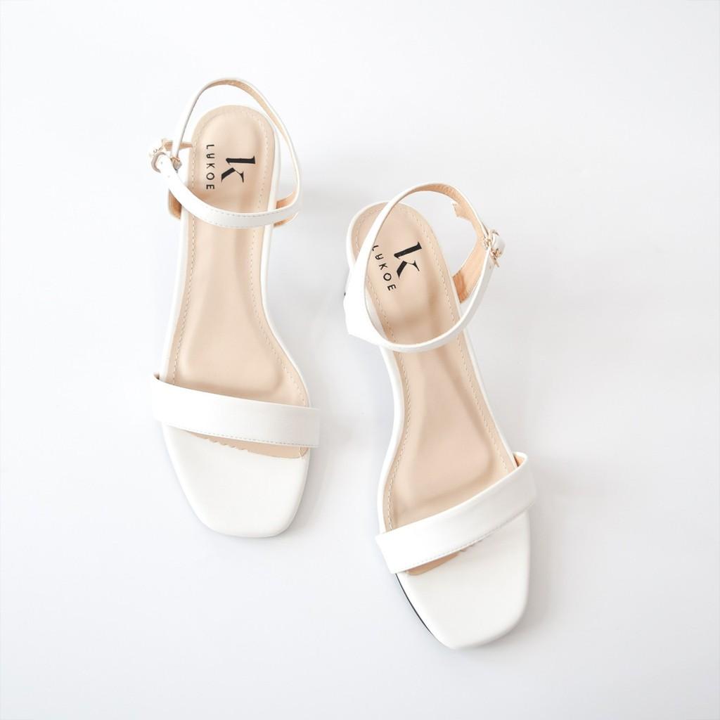 Sandal cao gót nữ 6cm gót lục giác phối dây thời trang sang trọng lịch sự quý phái da tổng hợp Lykoe L-Bazzie