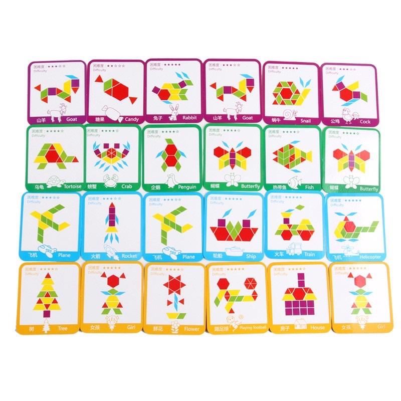 Đồ chơi ghép hình khối Pattern Blocks 155 chi tiết Montessori cho bé từ 3 tuổi phát triển trí tuệ
