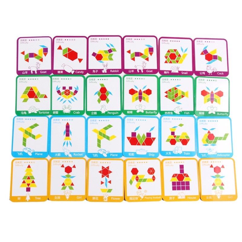 Đồ chơi ghép hình khối Pattern Blocks 155 chi tiết Montessori cho bé từ 3 tuổi phát triển trí tuệ