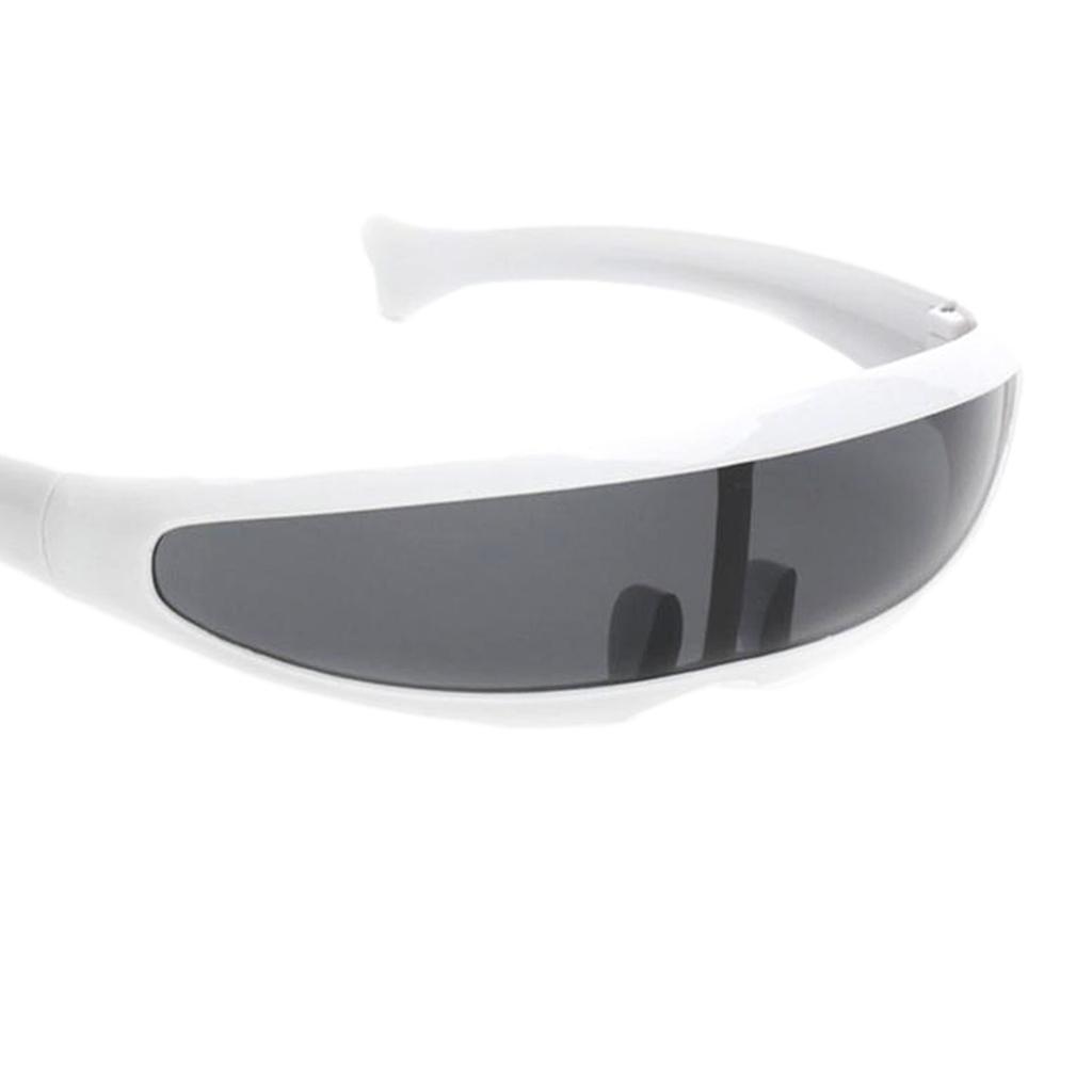 2xFuturistic Narrow Lens Visor Eyewear Sunglasses White Frame Black Mirrored