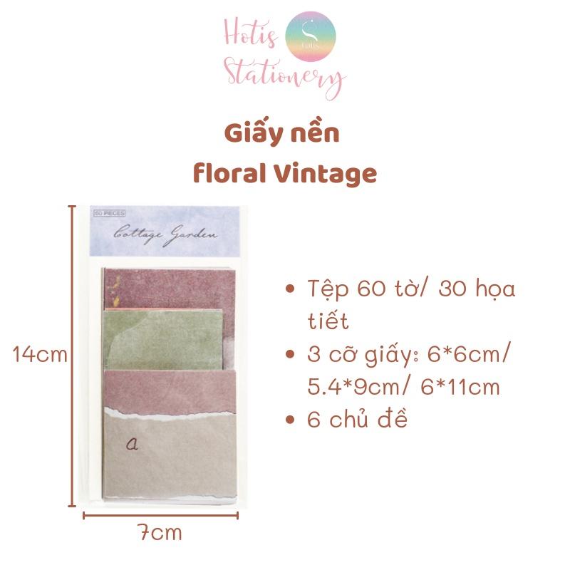 Set giấy nền vintage, giấy note floral hoa nhí/ màu trơn/ bưu thiếp - 60 tờ