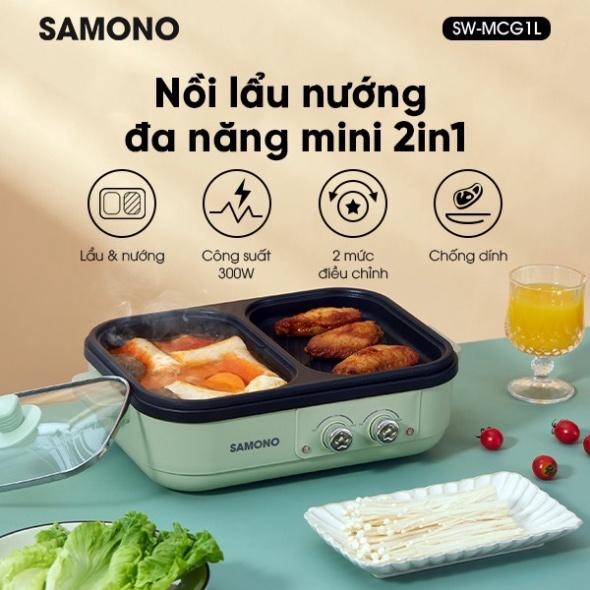 HOẢ TỐC -  Nồi lẩu nướng điện đa năng mini 2in1 SAMONO SW-MCG1L - Hàng chính hãng