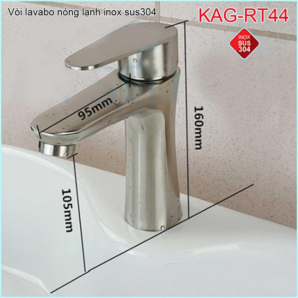 Vòi lavabo inox 304, vòi chậu rửa lavabo nóng lạnh KAG-RT44