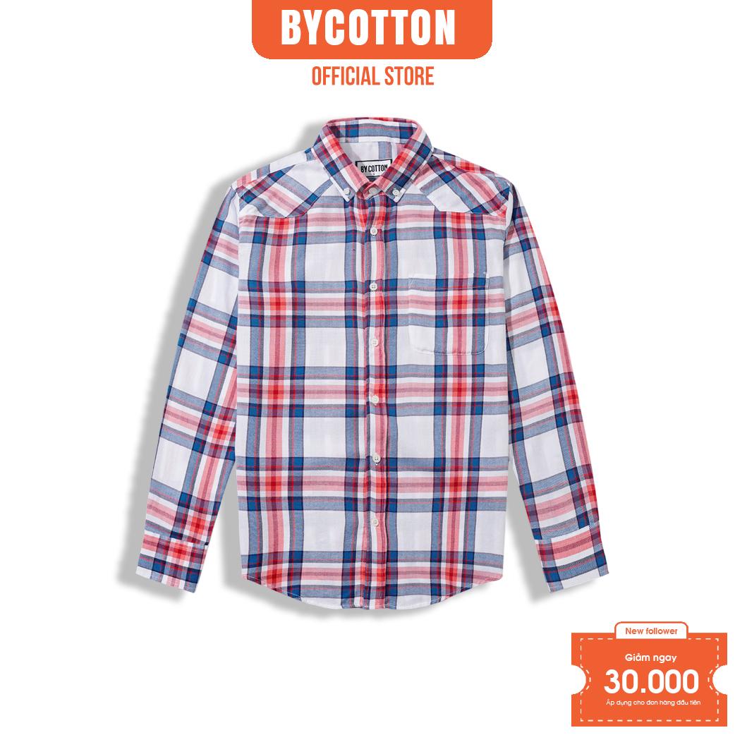 Áo Sơ Mi Nam Dài Tay Phối Sọc BY COTTON Red Blue Checked 1022