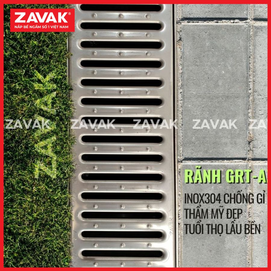 Rãnh Thoát Nước Inox 304 ZAVAK Grating GRT-AX217 inox 304 (modun 1.2m)