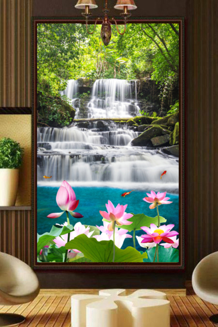 TRANH DÁN TƯỜNG DỌC LỐI VÀO, TRANH PHONG THỦY ĐỨNG,TRANH PP 3D CÓ KEO,PVP-PTD56