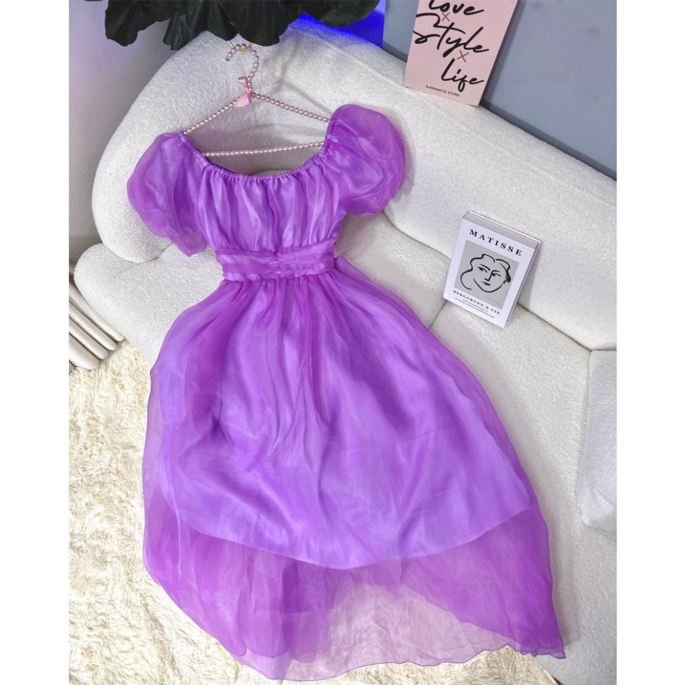 Đầm váy maxi tơ phồng lót lụa mút ngực cổ V tay bồng tím đỏ hồng Ivy.fashion đi biển dự tiệc dạo phố bigsize gợi cảm s