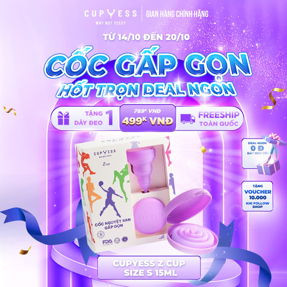 Cốc nguyệt san gấp gọn Z Cup cỡ S (15ml) Cup Yess chính hãng, an toàn, nhỏ gọn, siêu tiện lợi