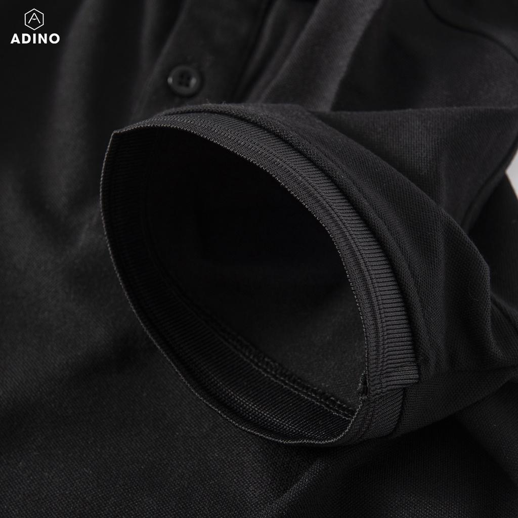 Áo polo nam ADINO màu đen phối viền chìm vải cotton co giãn dáng công sở slimfit hơi ôm trẻ trung AP80