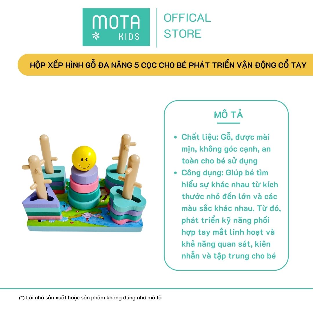 [M2490-2 - Mota Montessori] Đồ chơi cho bé Bộ phát triển vận động cổ tay xếp hình gỗ - Hàng chính hãng