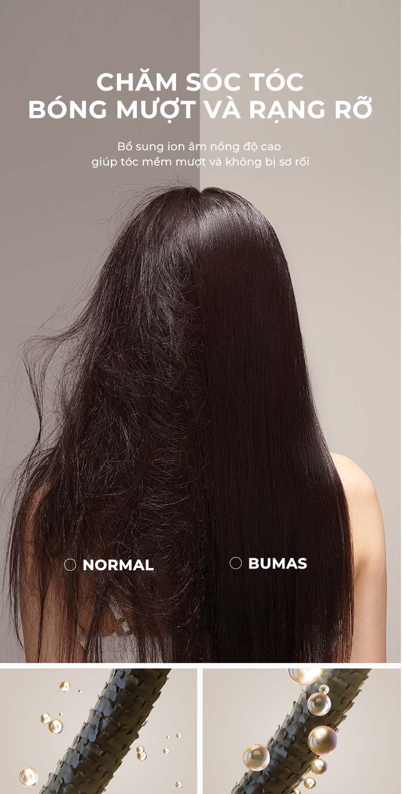 Máy Sấy Dưỡng Tóc Ion Âm Bumas H3 - 3 Phút Sấy Khô Nhanh - 4 Chế độ Sấy - 2 Chế độ gió - Tự Động Vệ Sinh Máy - Hàng Chính Hãng