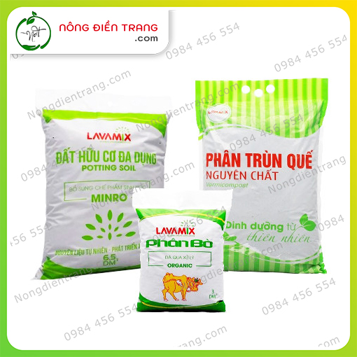 Bộ 03 Dinh Dưỡng Trồng Cây Lavamix: Đất sạch 6.5dm3, Phân bò nguyên chất 3dm3 và Phân trùn quế 2kg - Tiện lợi, giàu dinh dưỡng, chuyên dành cho trồng rau màu, cây cảnh, hoa kiểng, lan VTNN Nông Điền Trang