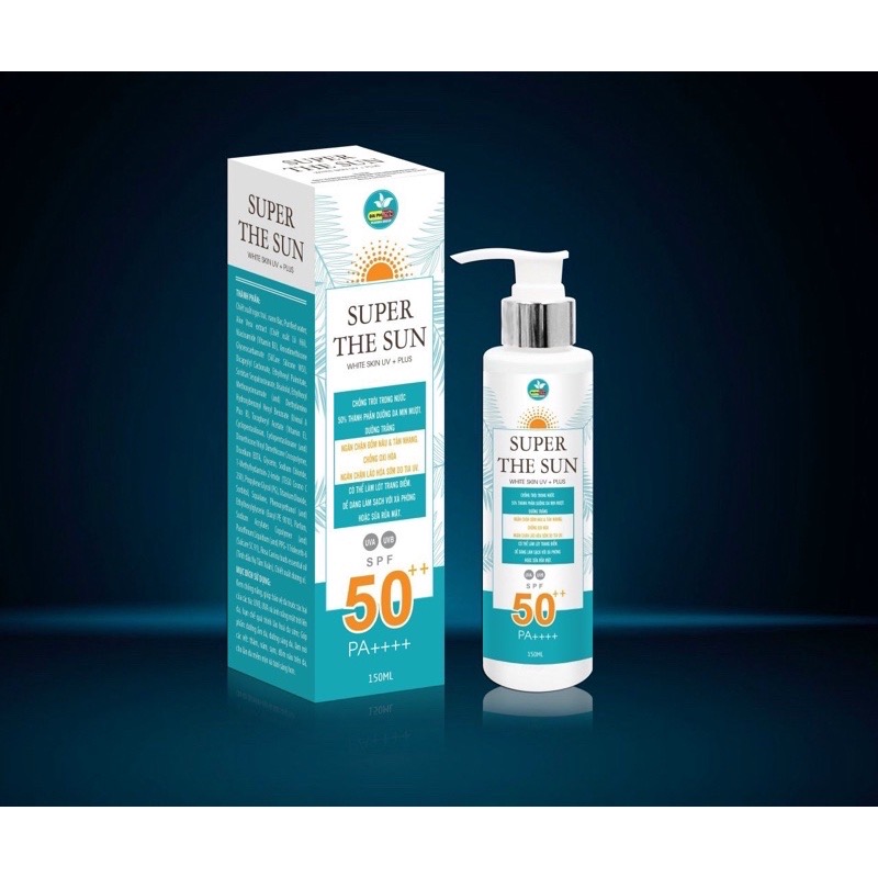 Kem chống nắng SUER THE SUN white skin UV + plus giúp chống nắng , chống trôi trong nước, dưỡng ẩm da – hộp 150ml